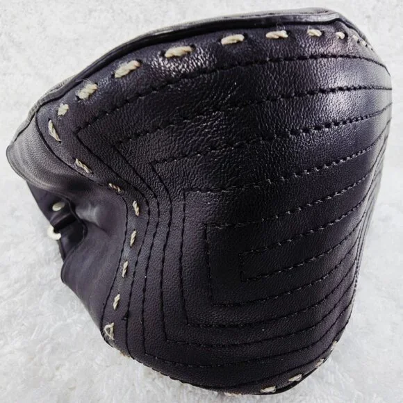 TALBOTS Black Smooth Leather Shoulder Bag Decorative Top Stitching Retro - Picture 9 of 15